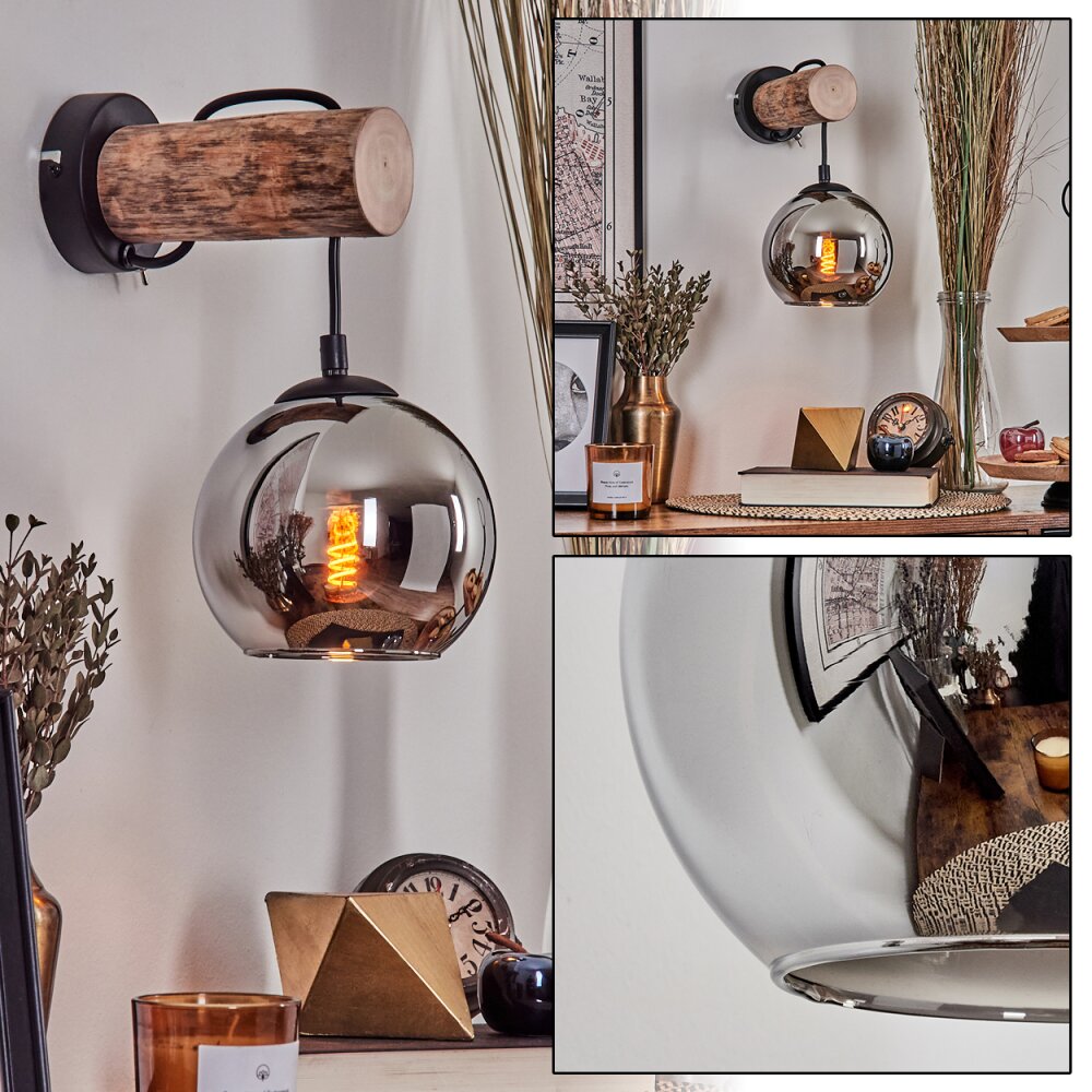 Koyoto Muurlamp - Glas 15 cm Natuurlijke kleuren, Zwart, 1-licht main product photo