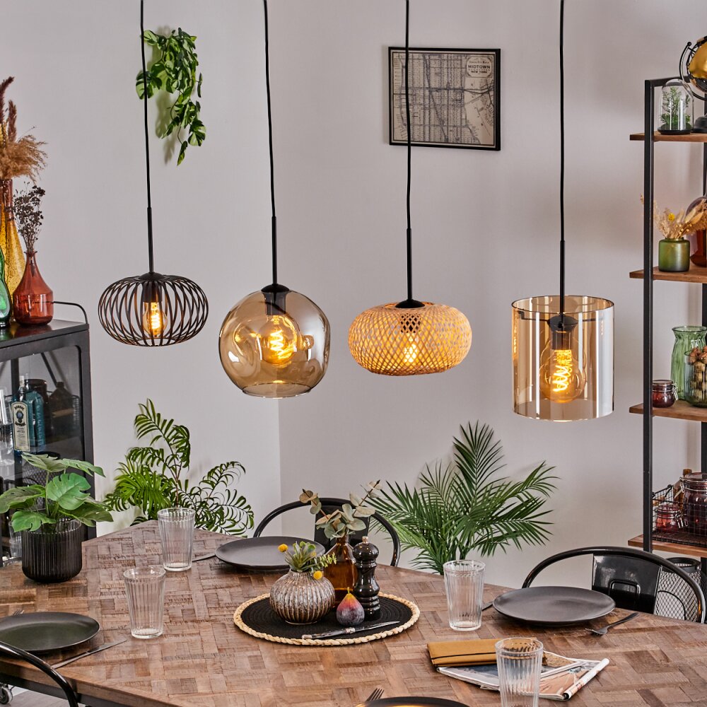 Ripoll Hanger - Glas 25 cm, 20cm Amber, Natuurlijke kleuren, Zwart, 4-lichts main product photo