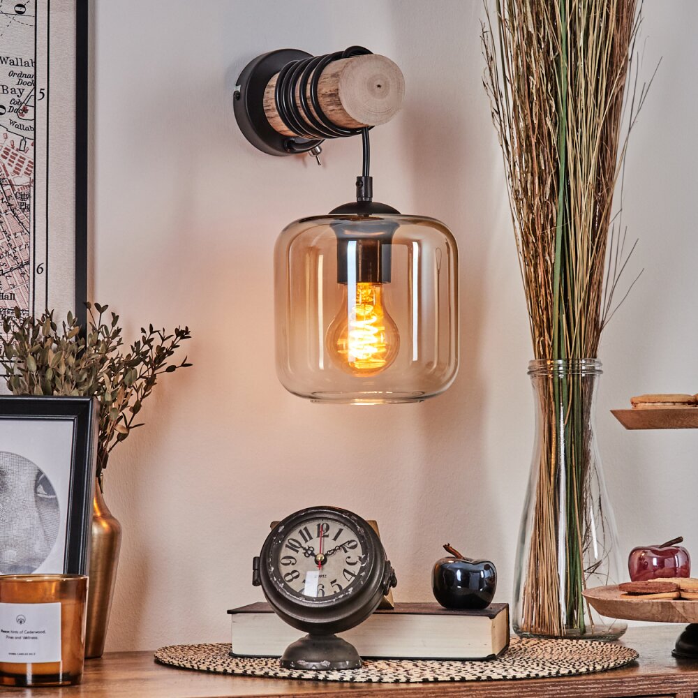 Lauden Muurlamp - Glas 15 cm Natuurlijke kleuren, Zwart, 1-licht