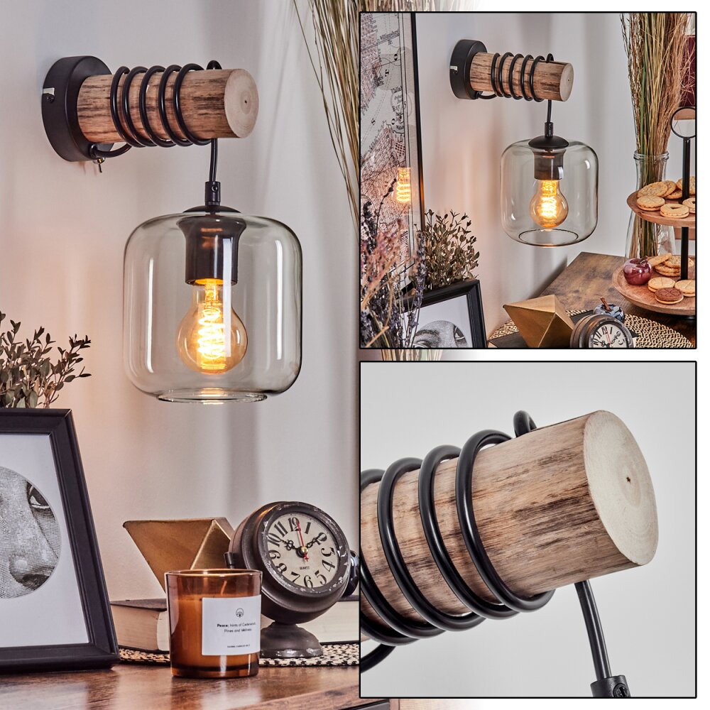 Lauden Muurlamp - Glas 15 cm Natuurlijke kleuren, Zwart, 1-licht main product photo