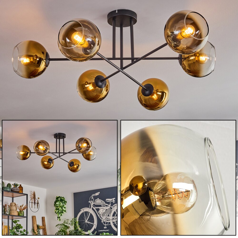 Koyoto Plafondlamp - Glas 15 cm Goud, Duidelijk, 6-lichts main product photo