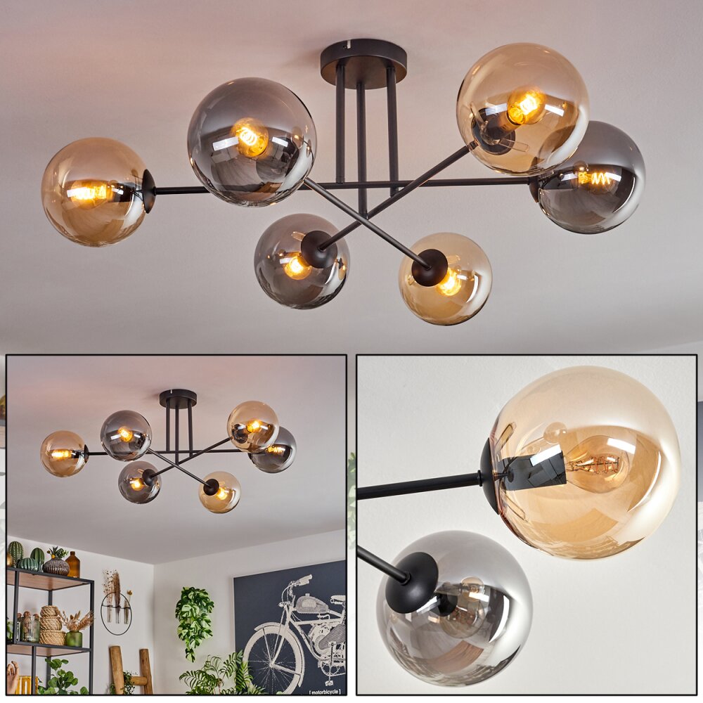 Gastor Plafondlamp - Glas 15 cm Amber, Rookkleurig, 6-lichts main product photo