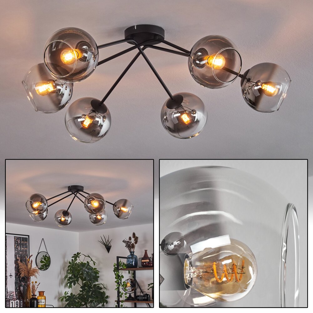 Koyoto Plafondlamp - Glas 15 cm Duidelijk, Rookkleurig, 6-lichts main product photo