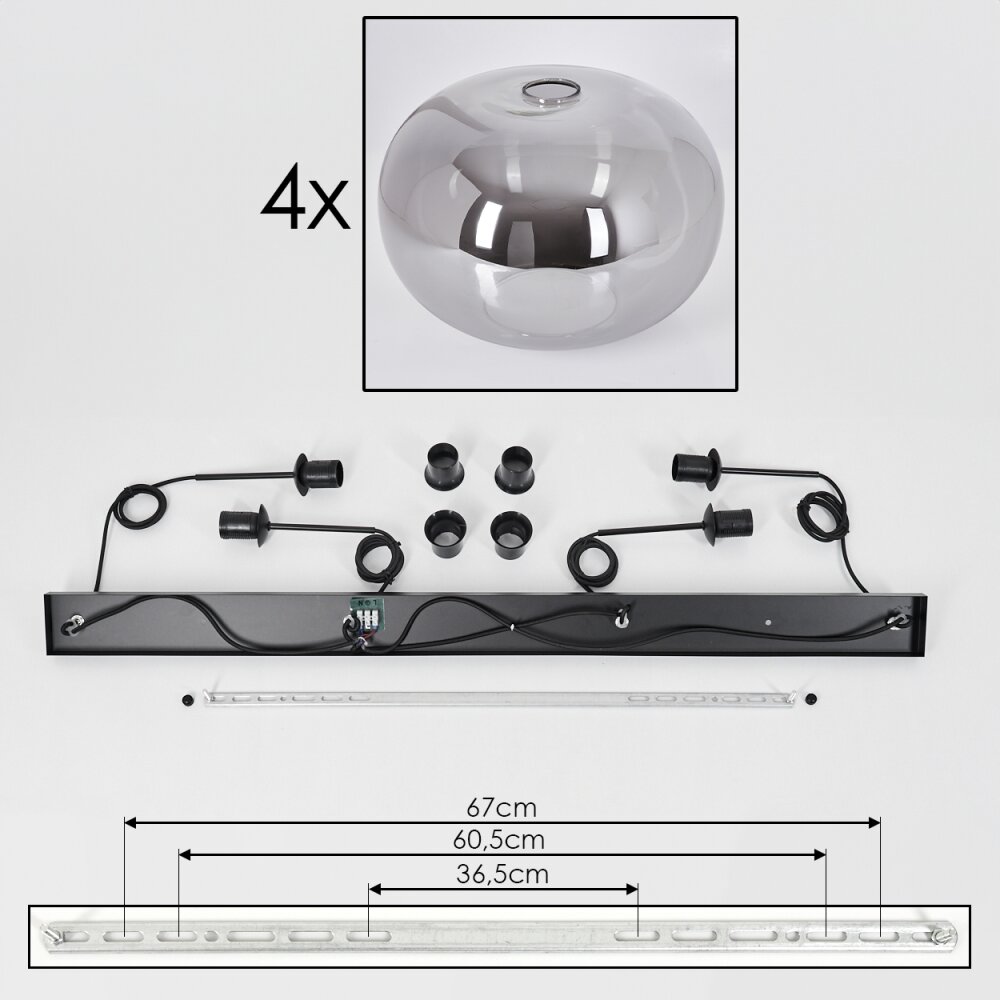 Apedo Hanger - Glas 30 cm Rookkleurig, 4-lichts