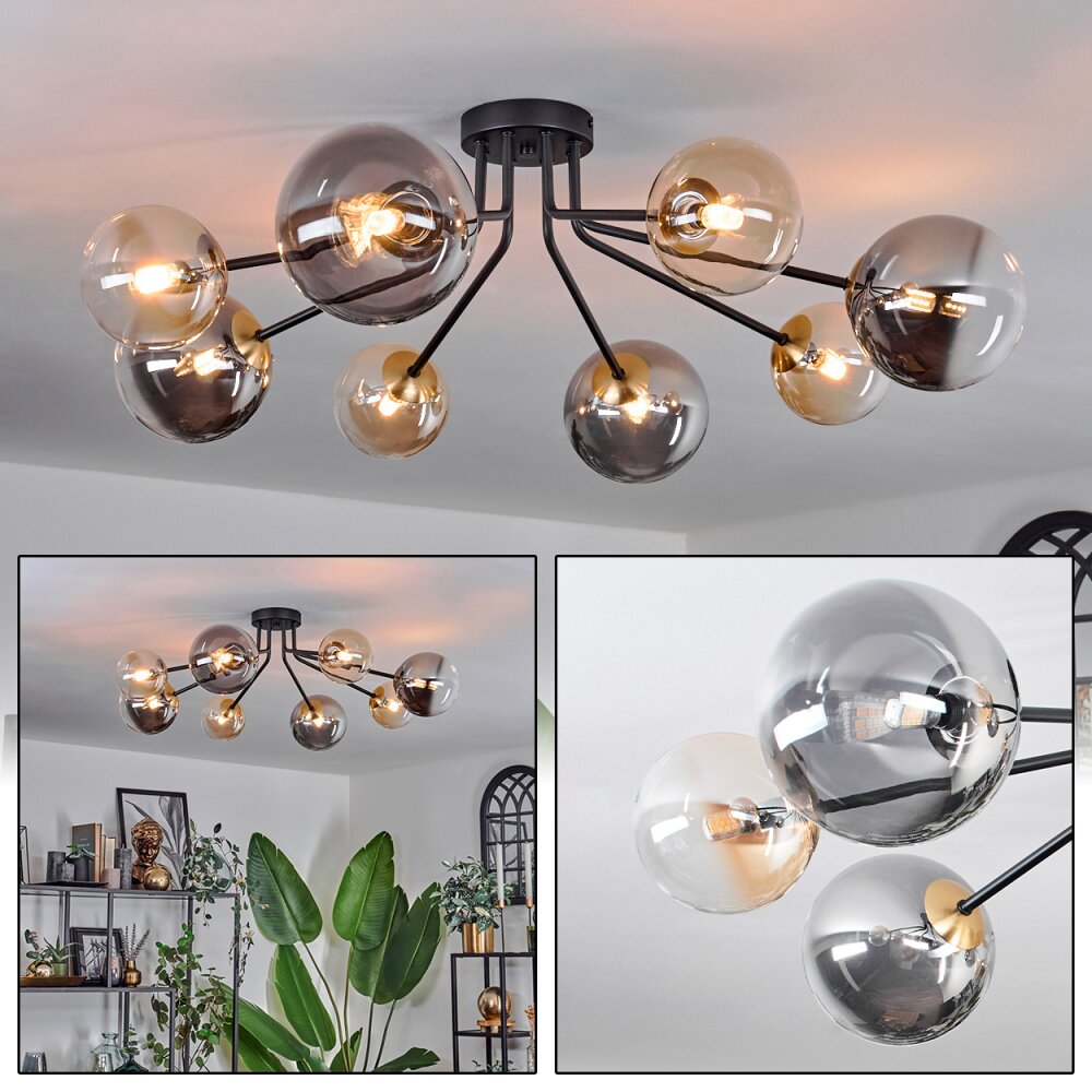 Chehalis Plafondlamp - Glas 12 cm, 15 cm Goud, Zwart, 8-lichts main product photo