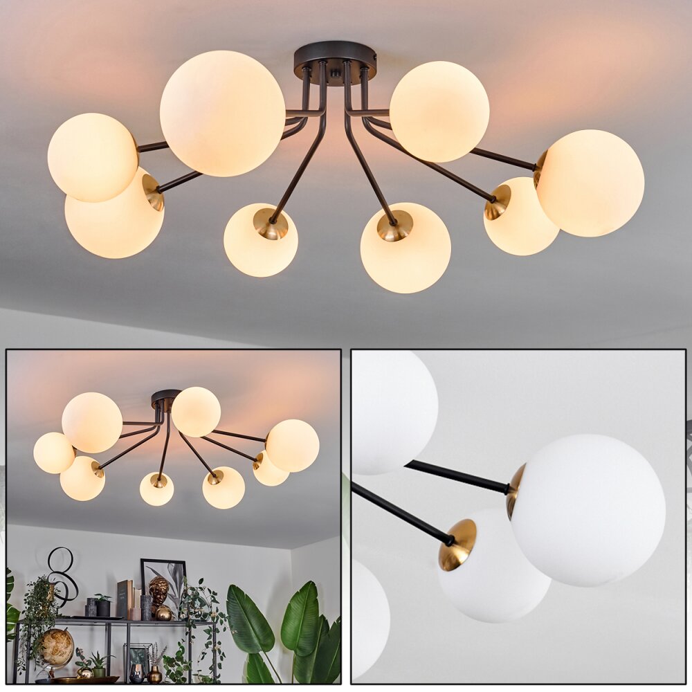 Chehalis Plafondlamp - Glas 12 cm, 15 cm Goud, Zwart, 8-lichts main product photo