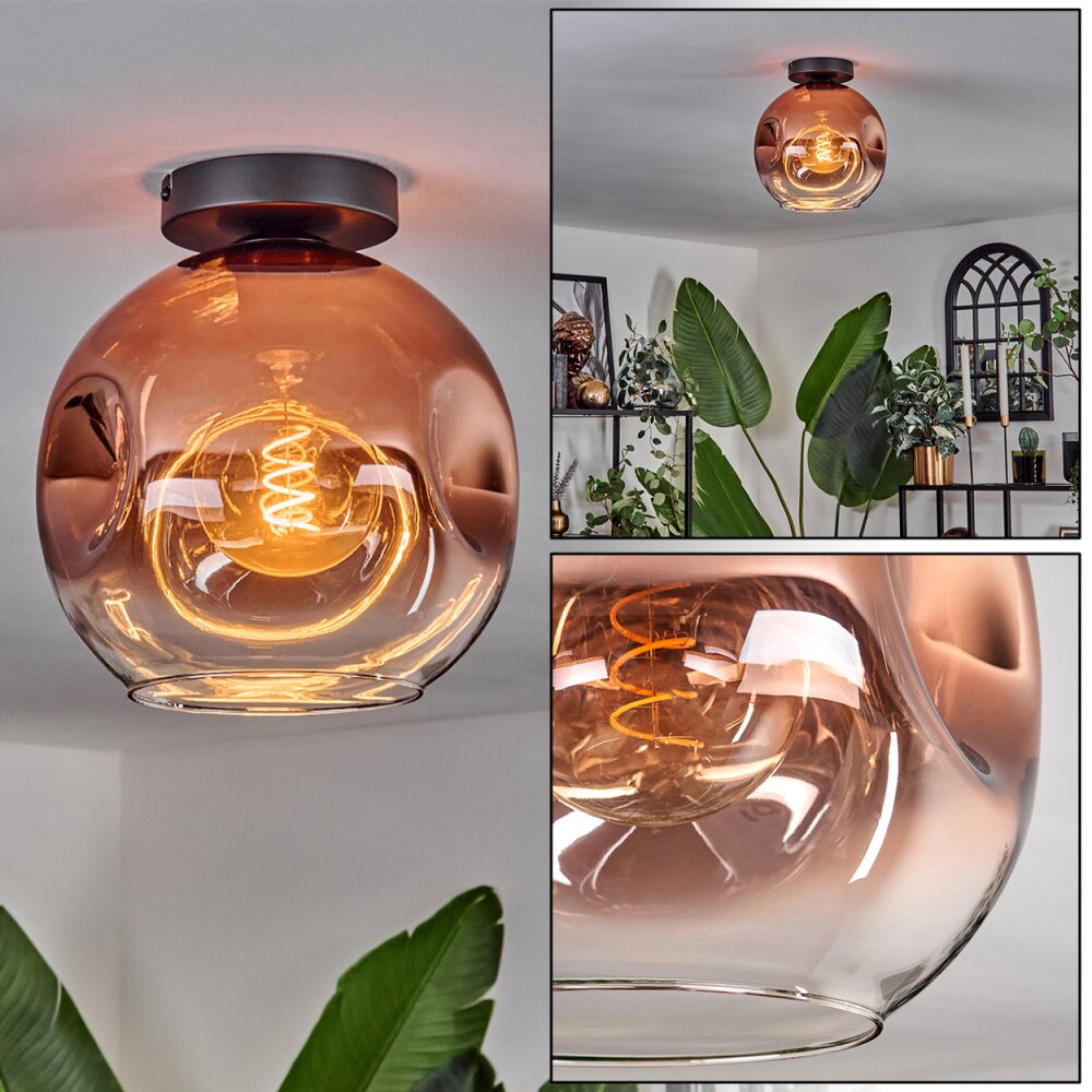Ripoll Plafondlamp - Glas 25 cm Duidelijk, Koperkleurig, 1-licht main product photo