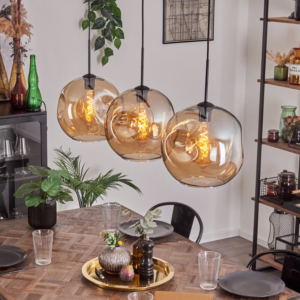 Ripoll Hanger - Glas 30 cm Zwart, 3-lichts main product photo