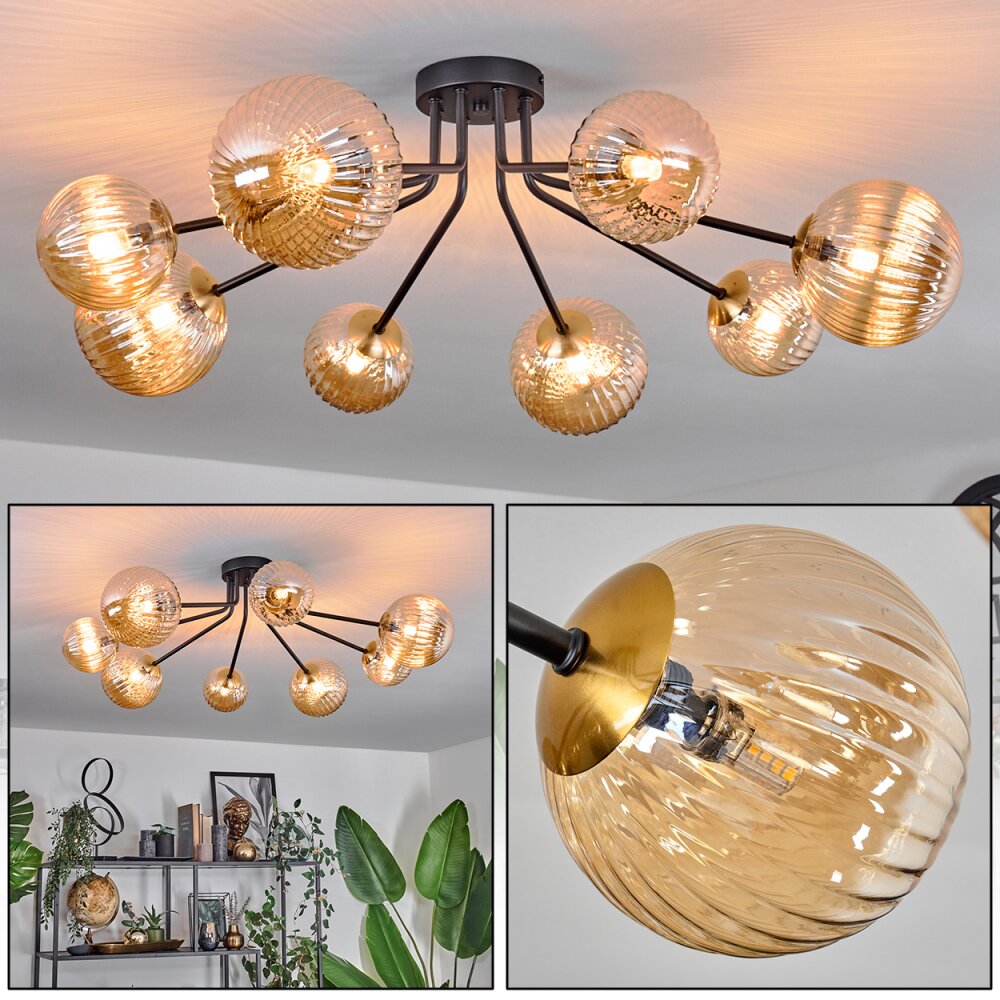 Chehalis Plafondlamp - Glas 12 cm, 15 cm Goud, Zwart, 8-lichts main product photo