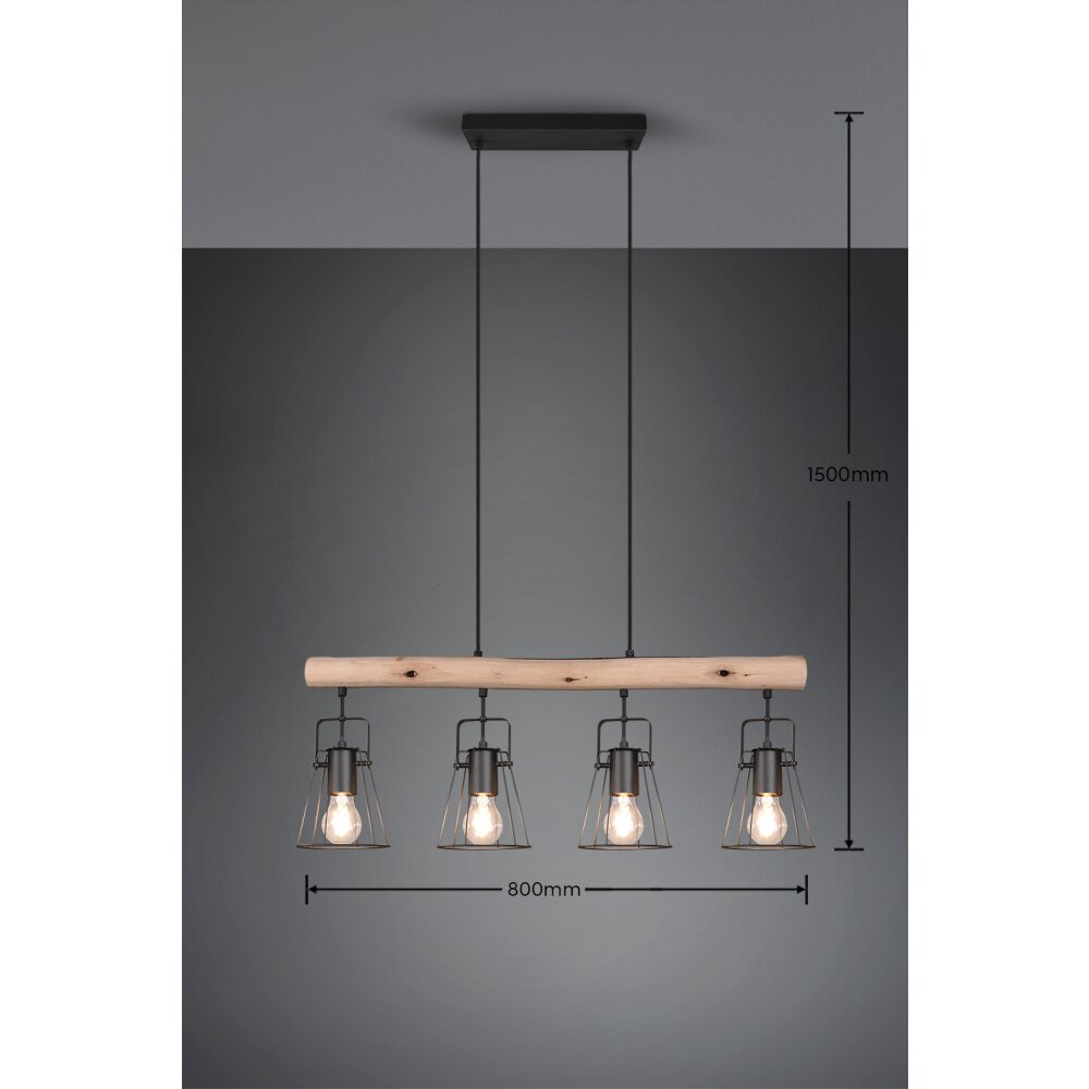 Reality Jaipur Hanglamp Zwart, 4-lichts
