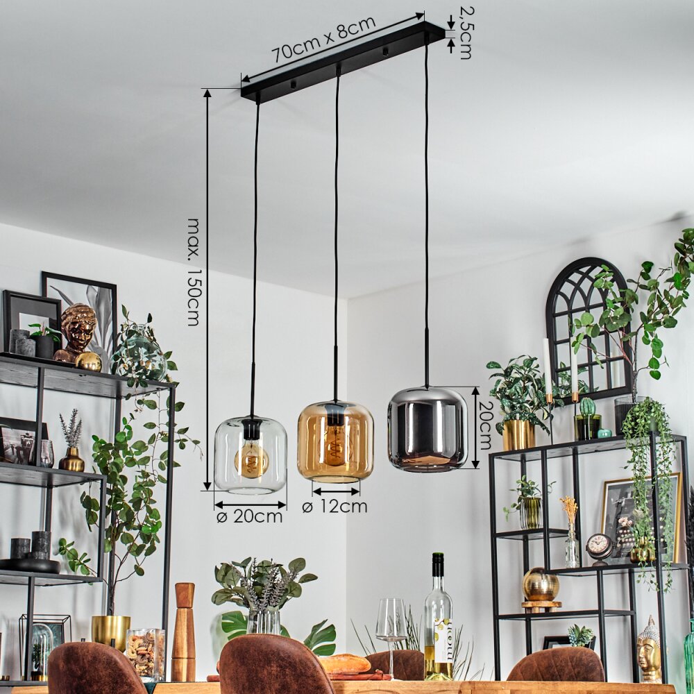 Lauden Hanglamp Zwart, 3-lichts