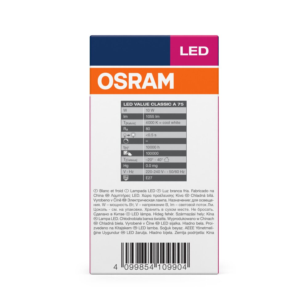 Osram E27 LED 10 Watt neutraal wit 1055 Lumen