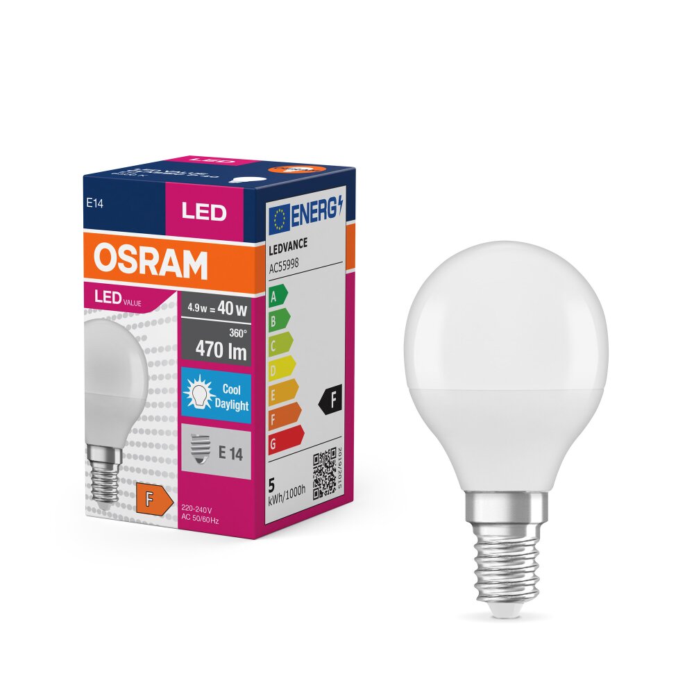 Osram E14 LED 4.9 Watt daglicht wit 470 Lumen main product photo