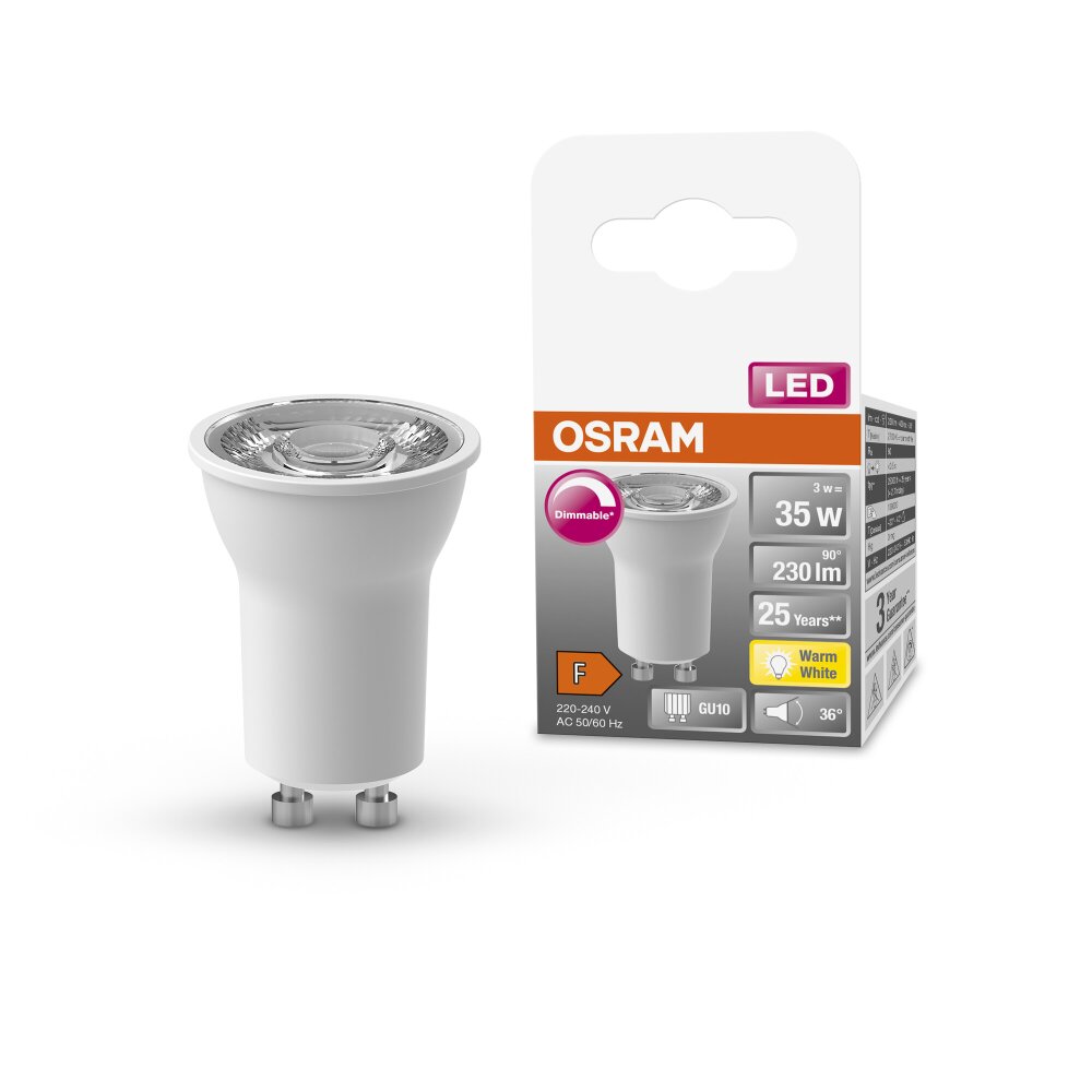 Osram GU10 LED 3 Watt warm wit dimbaar 230 Lumen main product photo