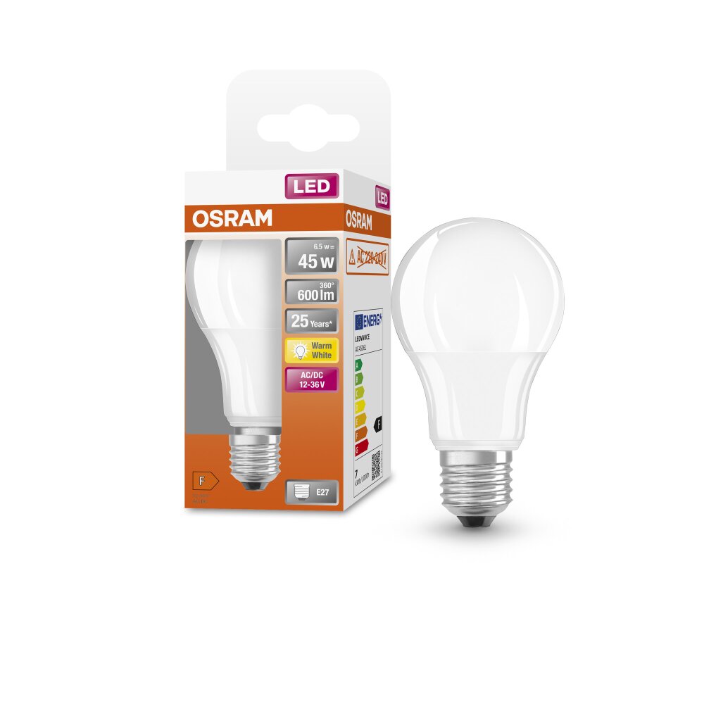 Osram E27 LED 6.5 Watt warm wit 600 Lumen main product photo