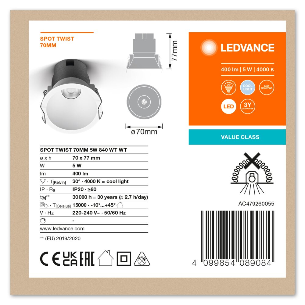 Ledvance Twist Inbouw armatuur LED Wit, 1-licht