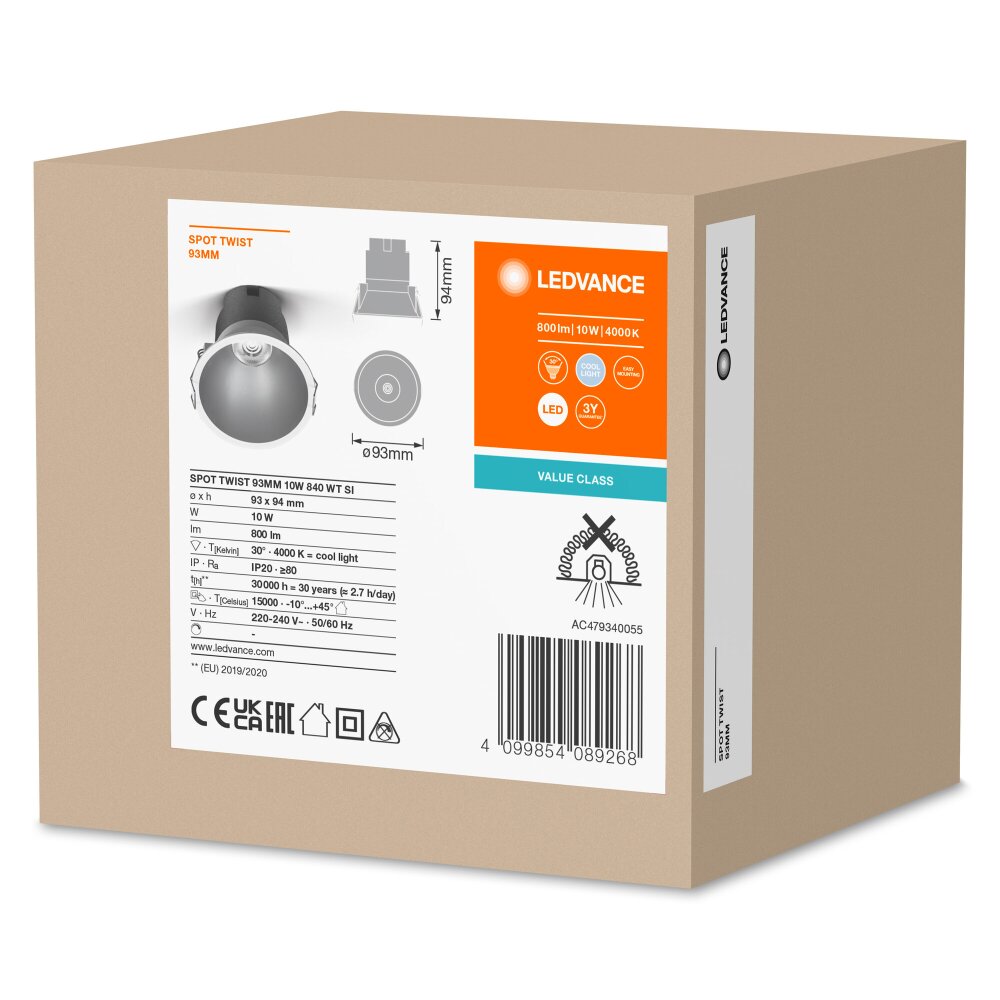 Ledvance Twist Inbouw armatuur LED Zilver, Wit, 1-licht