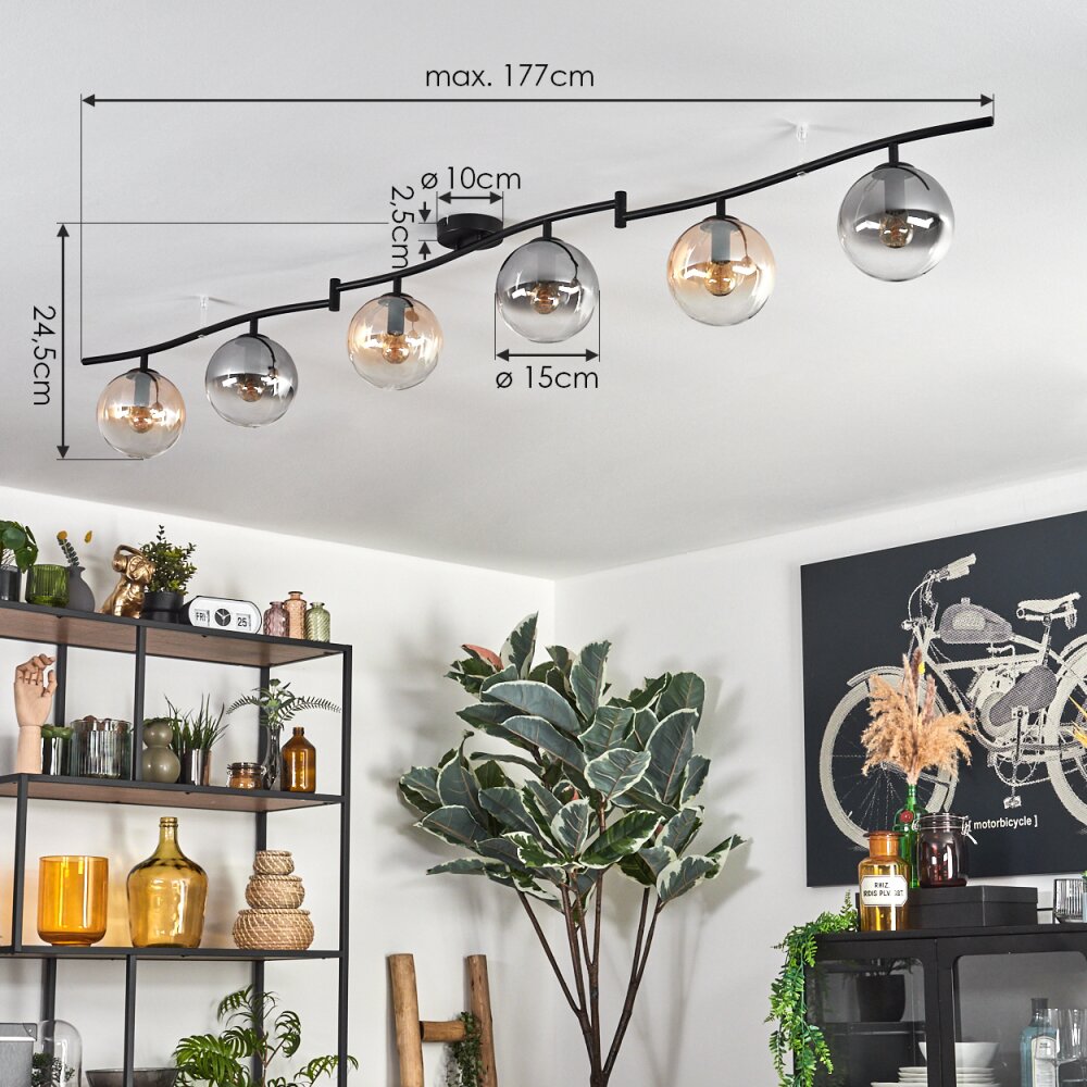 Gastor Plafondlamp, Kogellampje Amber, Duidelijk, Rookkleurig, 6-lichts