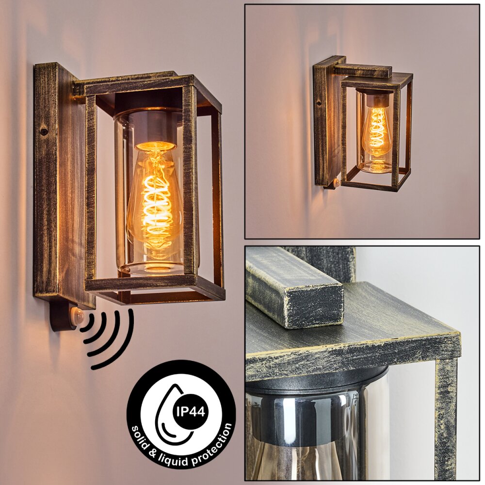 Portalis Wandlamp voor buiten Goud, Zwart, 1-licht, Bewegingsmelder main product photo