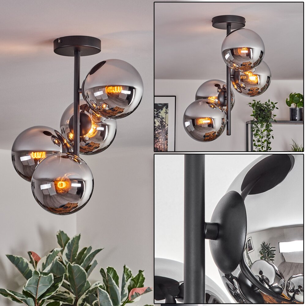 Gastor Plafondlamp, Kogellampje Chroom, Rookkleurig, 4-lichts main product photo