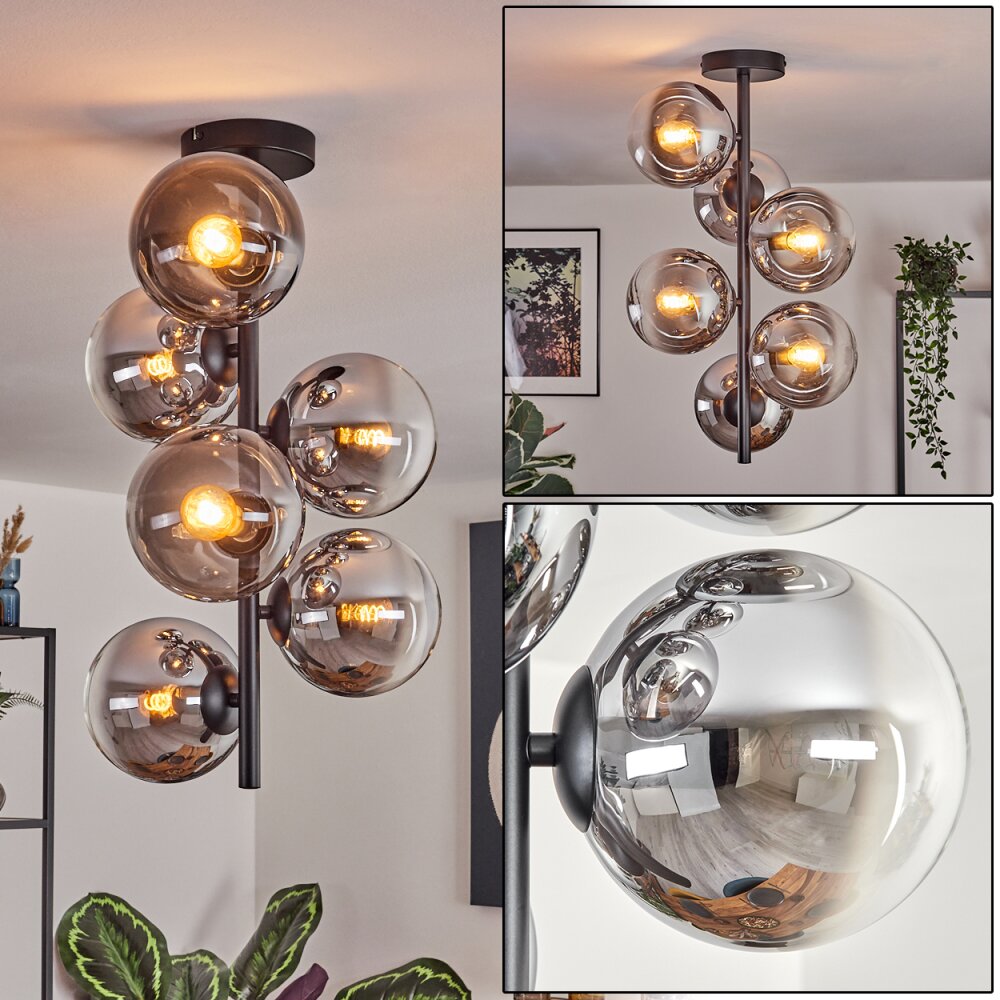Gastor Plafondlamp, Kogellampje Chroom, Rookkleurig, 6-lichts main product photo