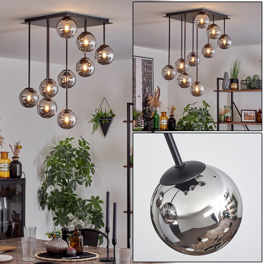 Chehalis Plafondlamp, Kogellampje Chroom, Rookkleurig, 9-lichts main product photo