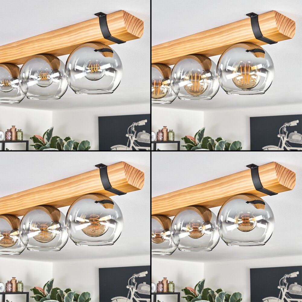 Koyoto Plafondlamp, Kogellampje Natuurlijke kleuren, Zwart, 4-lichts