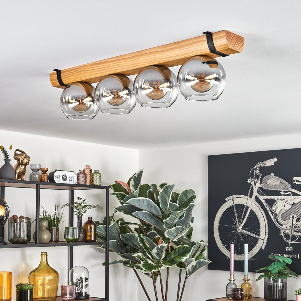 Koyoto Plafondlamp, Kogellampje Natuurlijke kleuren, Zwart, 4-lichts