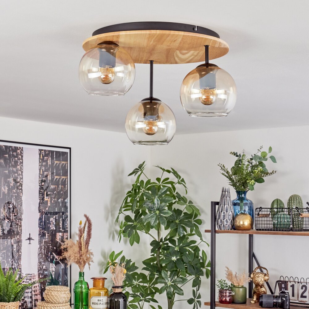 Koyoto Plafondlamp, Kogellampje Natuurlijke kleuren, Zwart, 3-lichts