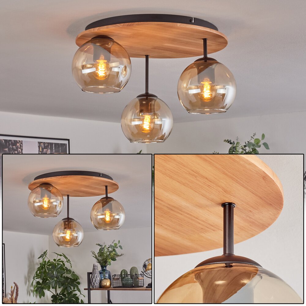 Koyoto Plafondlamp, Kogellampje Natuurlijke kleuren, Zwart, 3-lichts main product photo