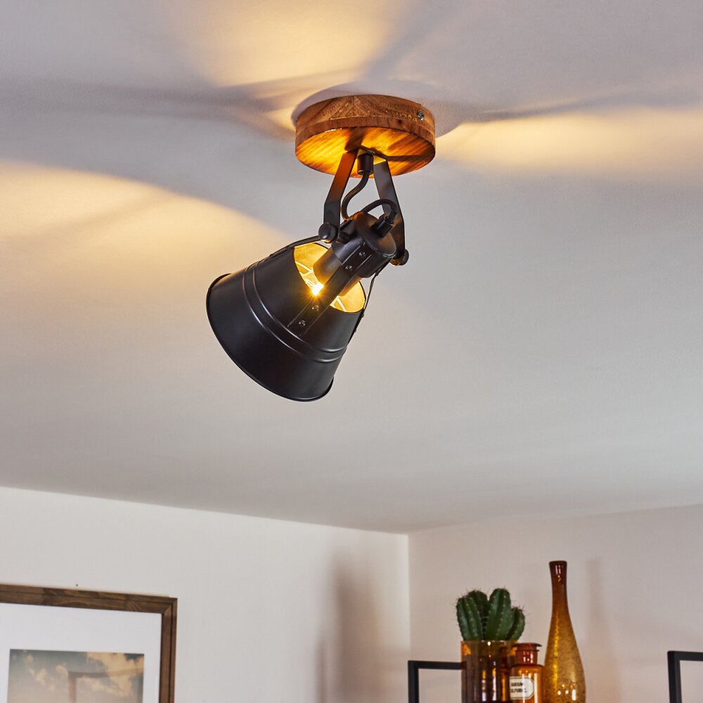 Berkeley Plafondlamp Hout donker, Zwart, 1-licht