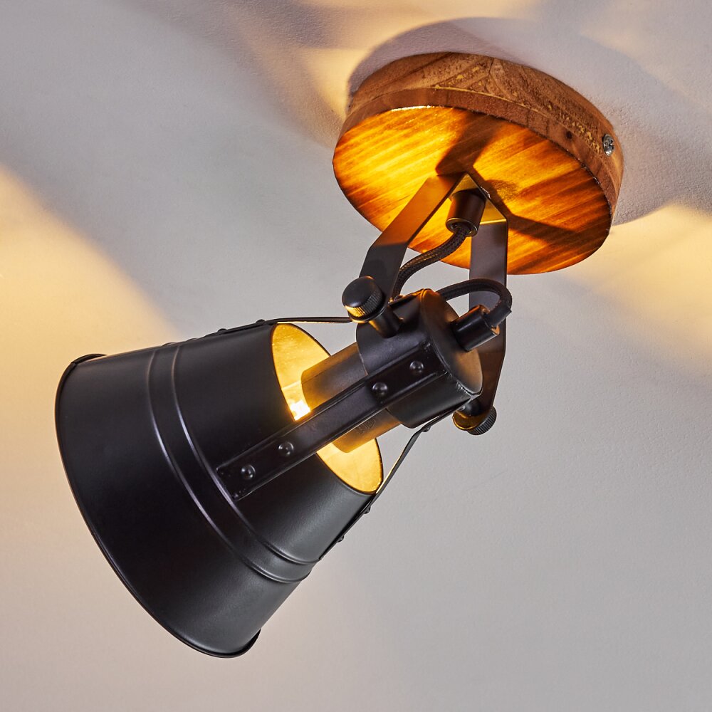 Berkeley Plafondlamp Hout donker, Zwart, 1-licht