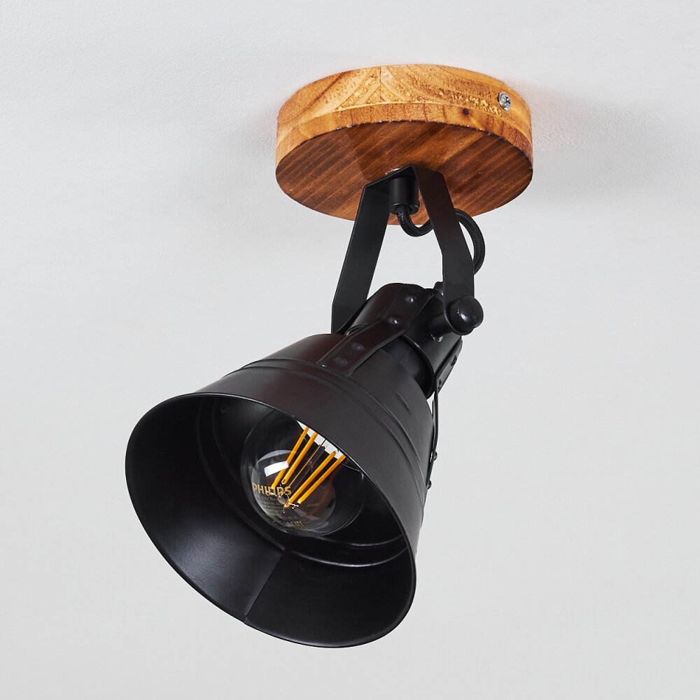 Berkeley Plafondlamp Hout donker, Zwart, 1-licht