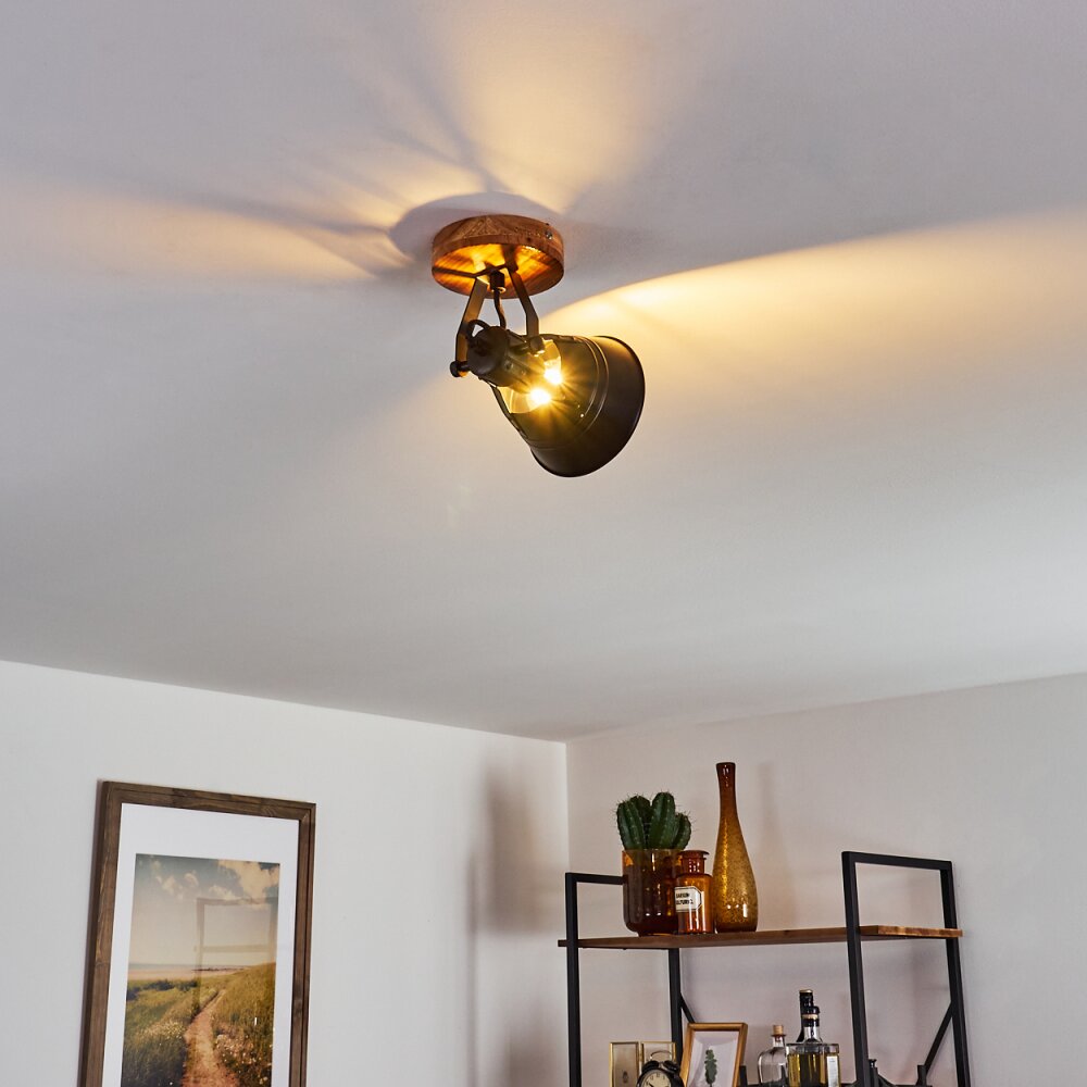 Berkeley Plafondlamp Hout donker, Zwart, 1-licht