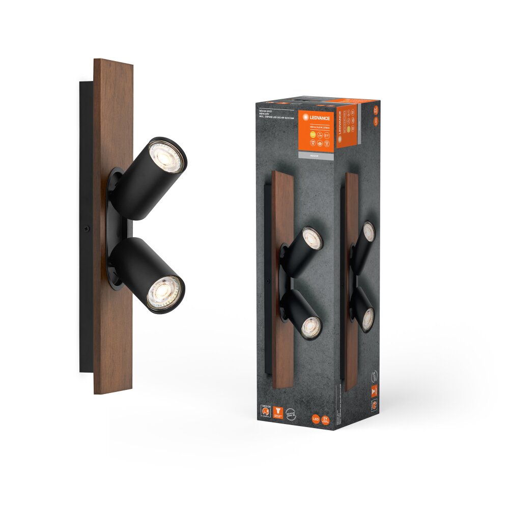Ledvance Spot Plafondlamp LED houtlook, Zwart, 2-lichts main product photo