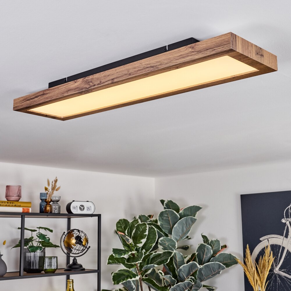 Salmi Plafondlamp, Paneel LED houtlook, Zwart, 1-licht, Afstandsbediening