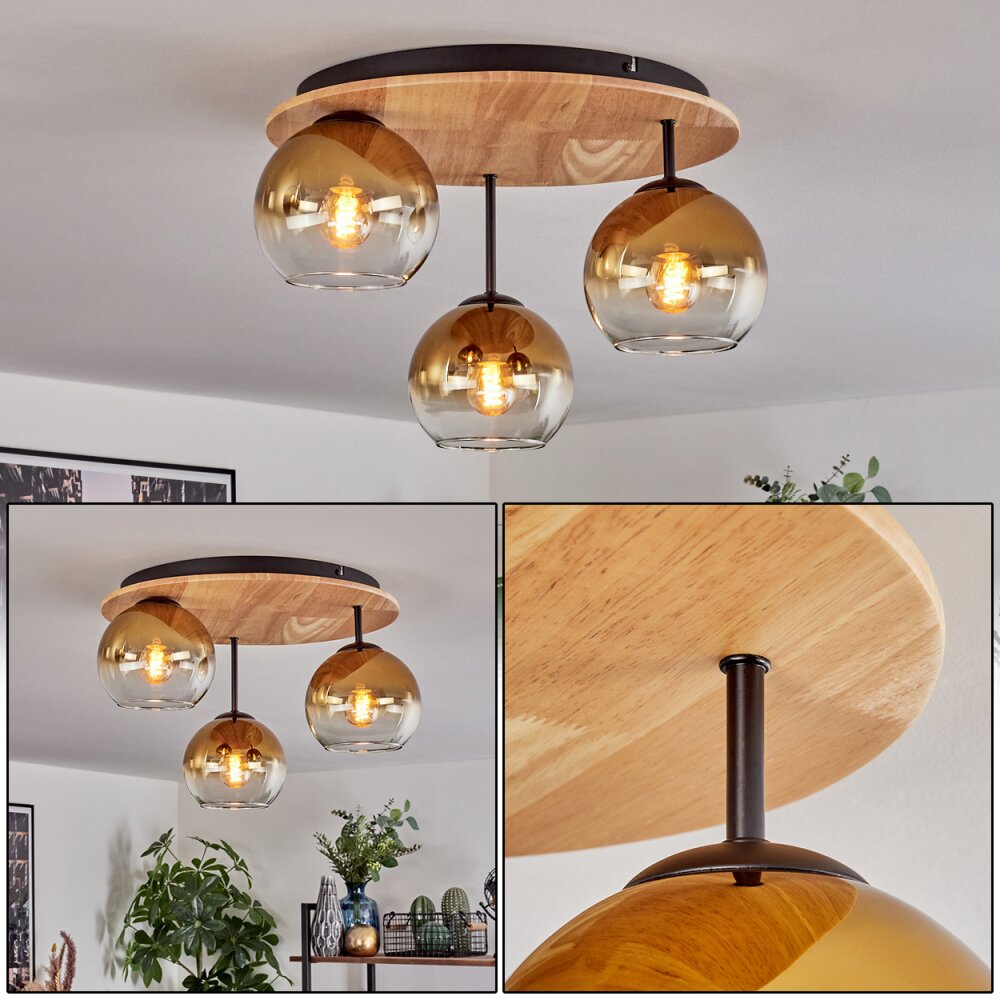 Koyoto Plafondlamp, Kogellampje 40 cm Natuurlijke kleuren, Zwart, 3-lichts main product photo