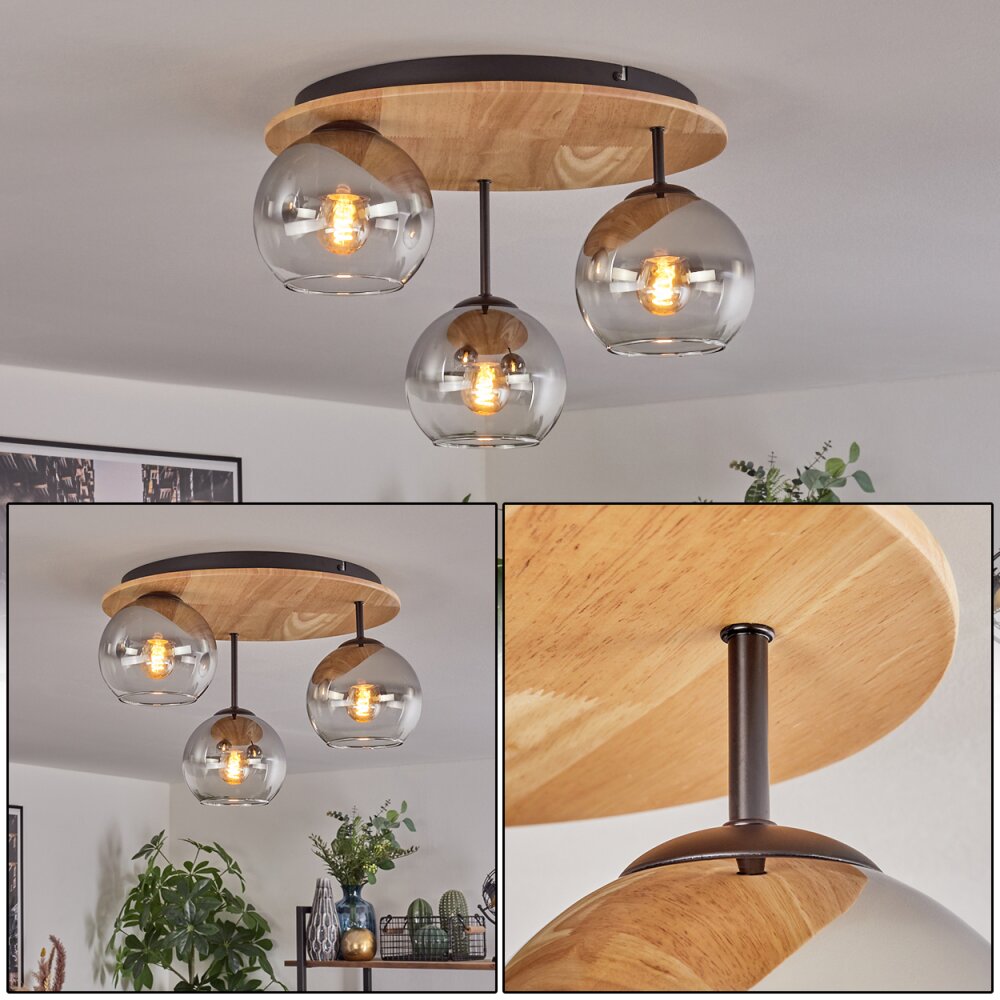 Koyoto Plafondlamp, Kogellampje 40 cm Natuurlijke kleuren, Zwart, 3-lichts main product photo