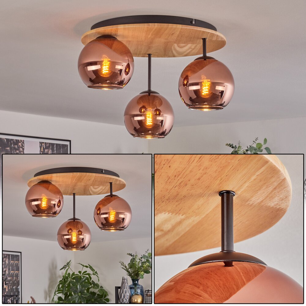 Koyoto Plafondlamp, Kogellampje 40 cm Natuurlijke kleuren, Zwart, 3-lichts main product photo