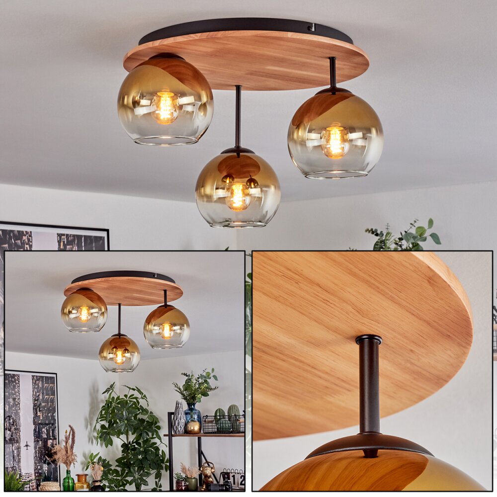 Koyoto Plafondlamp, Kogellampje 40 cm Natuurlijke kleuren, Zwart, 3-lichts main product photo