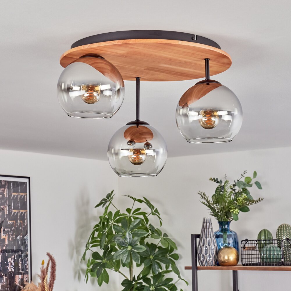 Koyoto Plafondlamp, Kogellampje 40 cm Natuurlijke kleuren, Zwart, 3-lichts