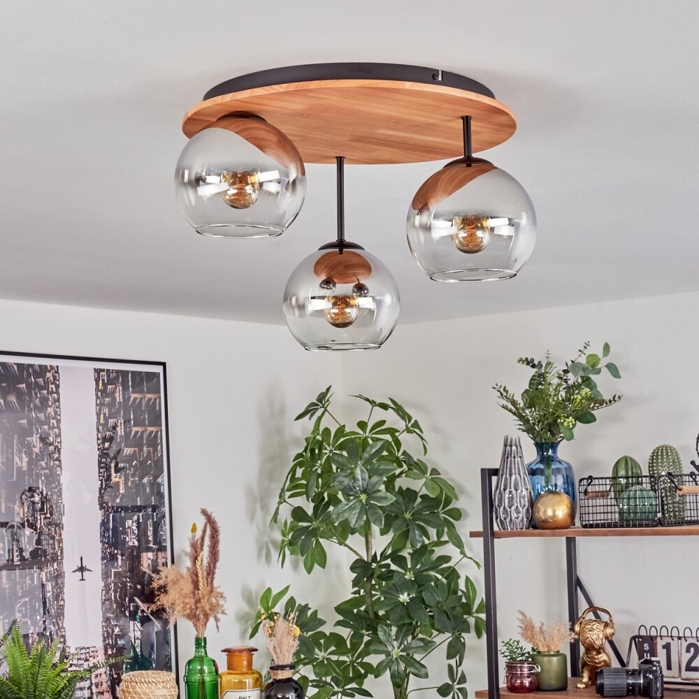 Koyoto Plafondlamp, Kogellampje 40 cm Natuurlijke kleuren, Zwart, 3-lichts