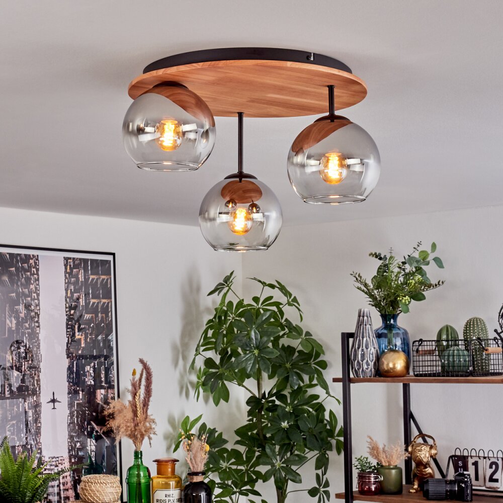 Koyoto Plafondlamp, Kogellampje 40 cm Natuurlijke kleuren, Zwart, 3-lichts