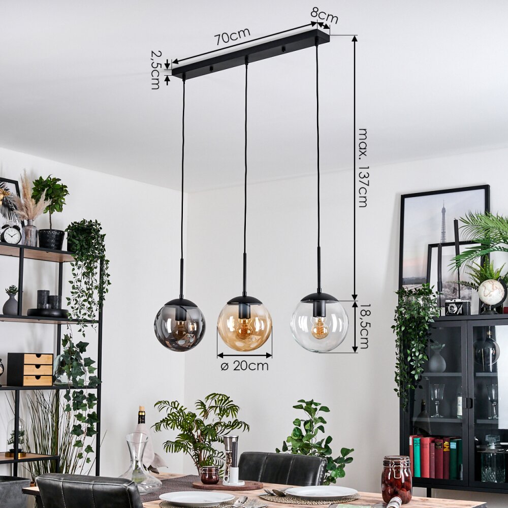 Gastor Hanglamp, Kogellampje Amber, Duidelijk, Rookkleurig, 3-lichts