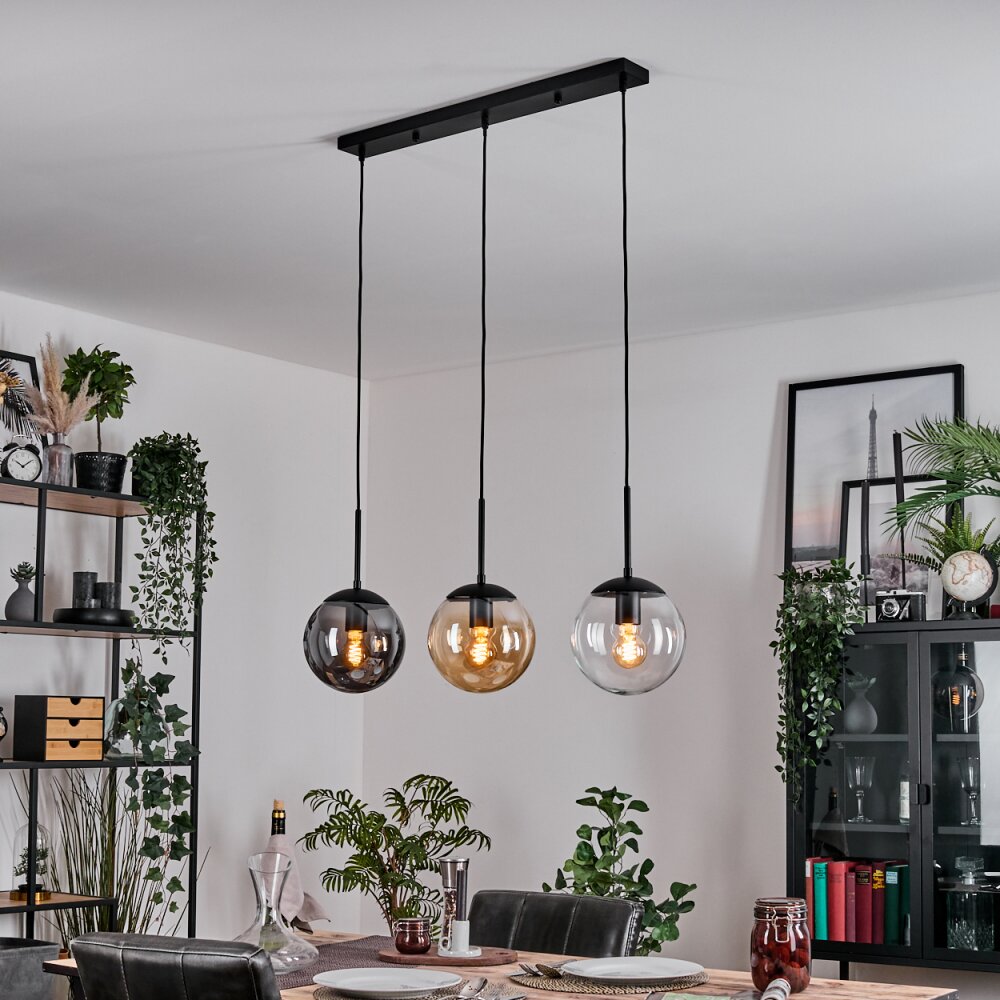 Gastor Hanglamp, Kogellampje Amber, Duidelijk, Rookkleurig, 3-lichts