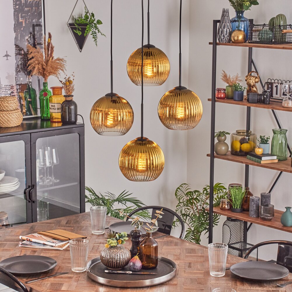 Koyoto Hanglamp, Kogellampje 35 cm Goud, Duidelijk, 4-lichts main product photo