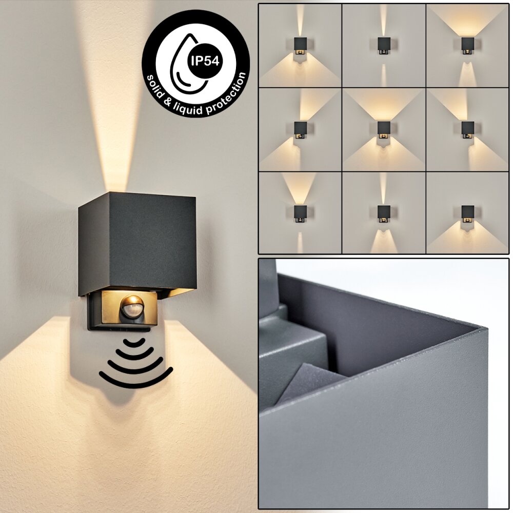 Almodofa Wandlamp voor buiten, Licht omhoog & omlaag Antraciet, 1-licht, Bewegingsmelder main product photo