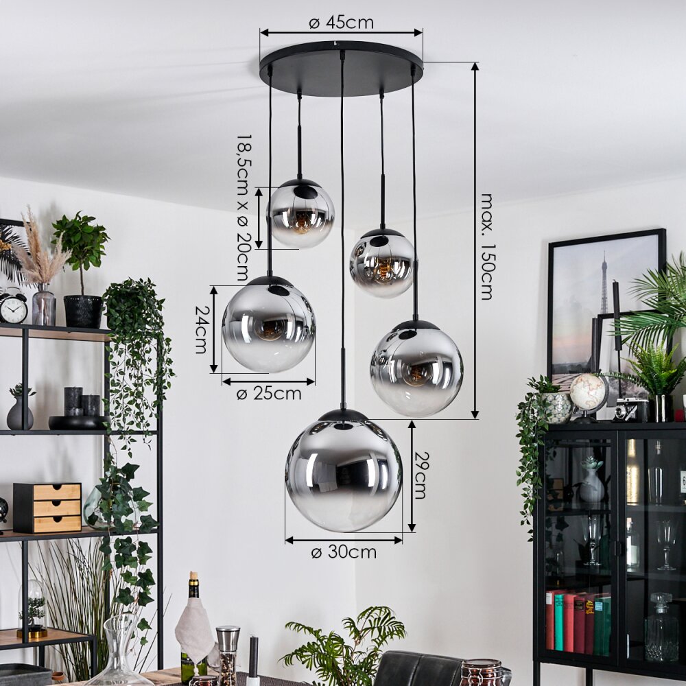 Gastor Hanglamp, Kogellampje 45 cm Zwart, 5-lichts