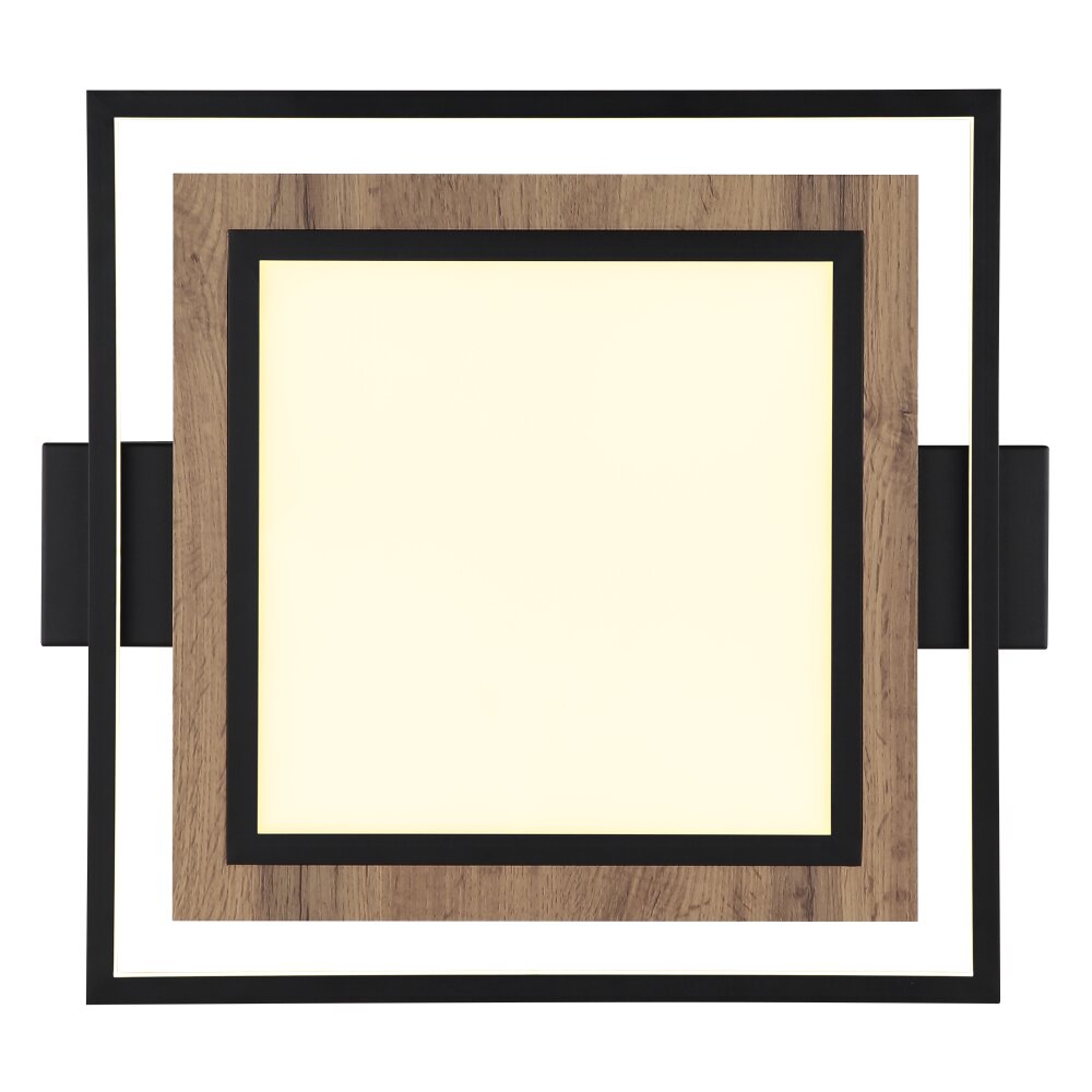 Globo GABALDO Plafondlamp LED houtlook, Zwart, Wit, 1-licht