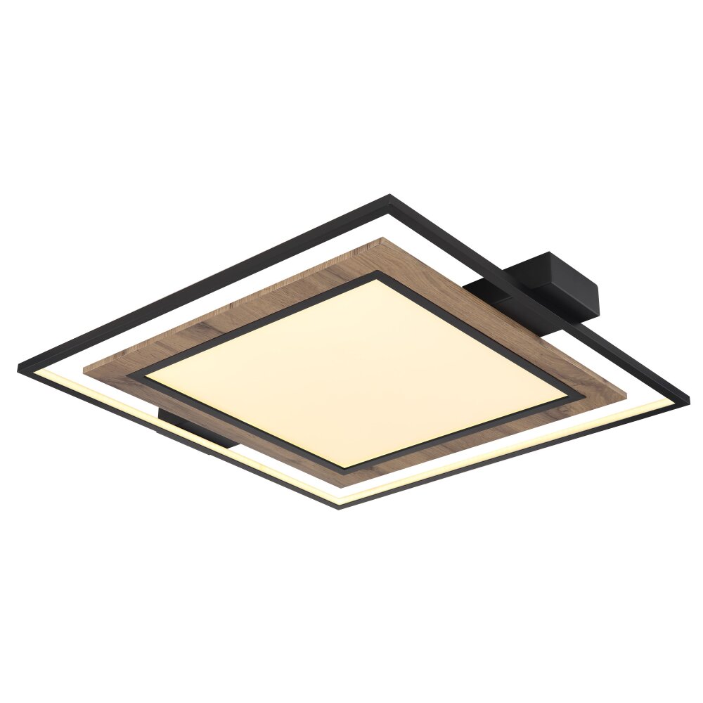 Globo GABALDO Plafondlamp LED houtlook, Zwart, Wit, 1-licht main product photo